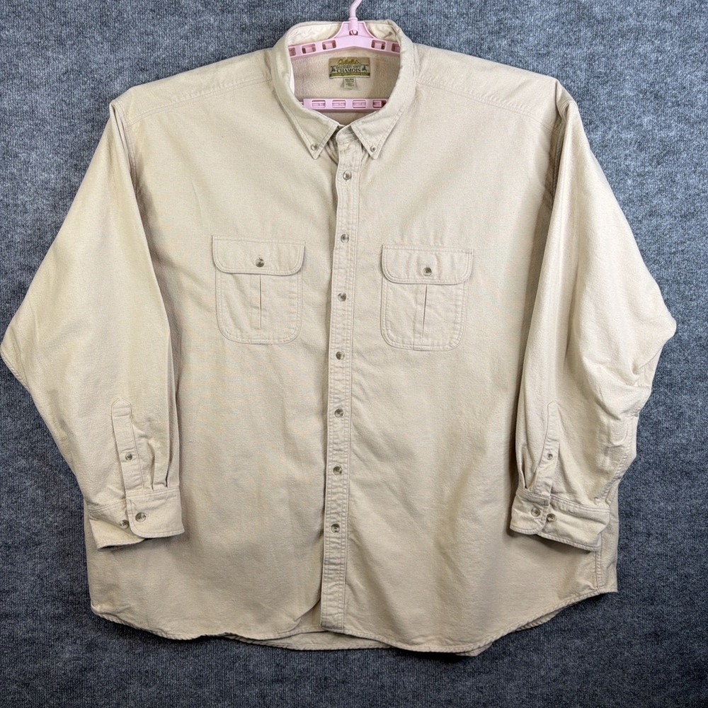 Cabela's Chamois Cloth Shirt Men's 5XL Tall Tan Heavy Cotton Button Up